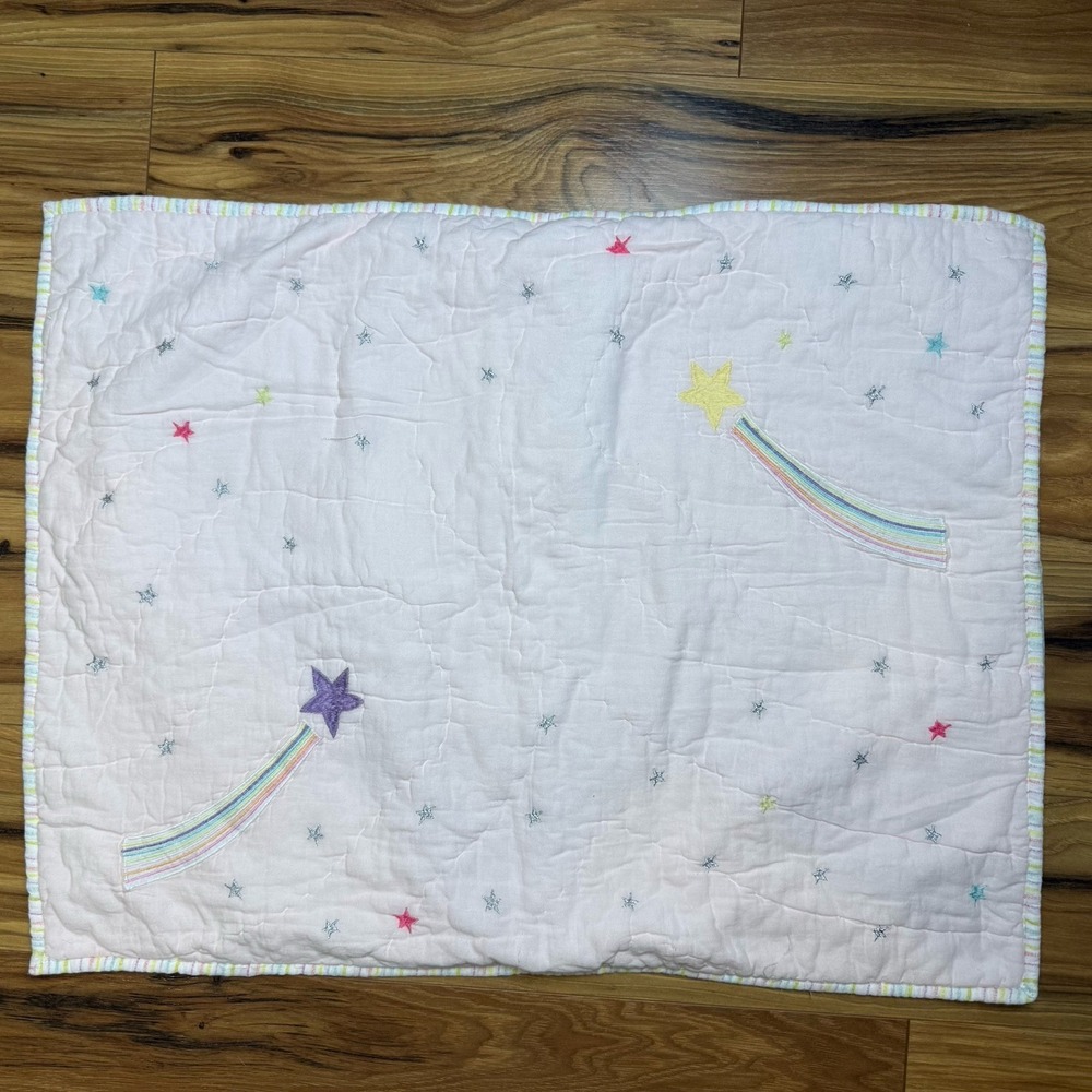 Pottery Barn Kids Rainbow Unicorn Quilted Sham Pink Cotton Embroidered Stars